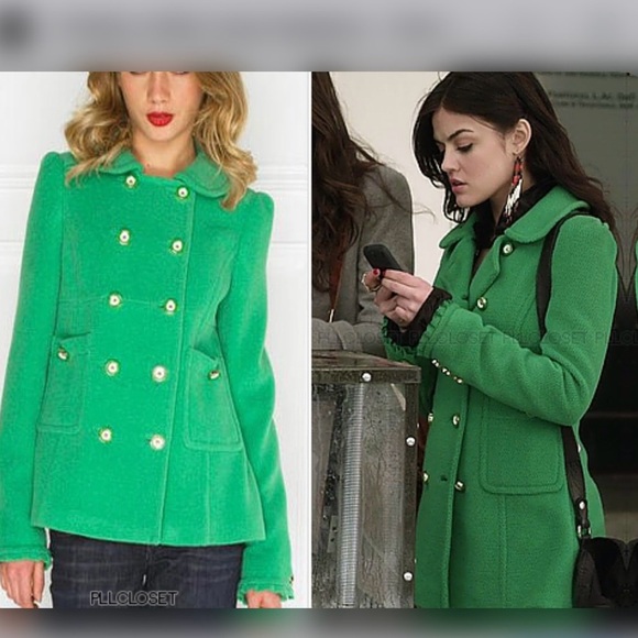 Juicy Couture Wool Textured Essex Double Breasted Pea Coat Kelly Green Size S - Picture 14 of 15